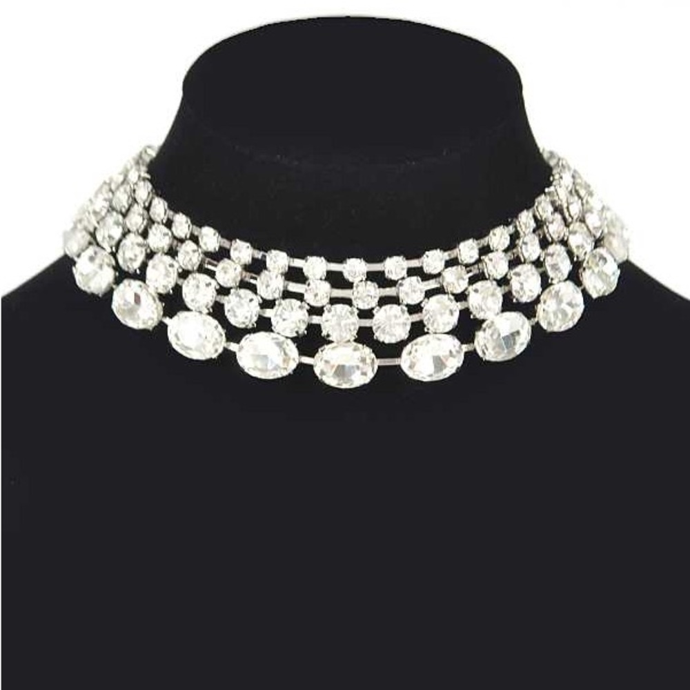 Diamond Bib Choker Necklace - Gold or Silver Tone - Picture 2 of 4
